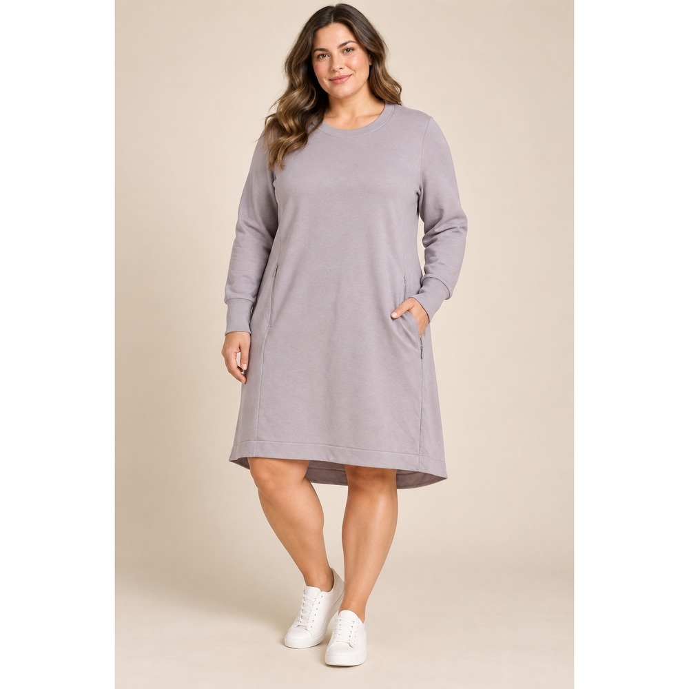 Athleta Coaster Luxe Sweatshirt Dress Lilac Purple Fleece Pockets 1X 486203